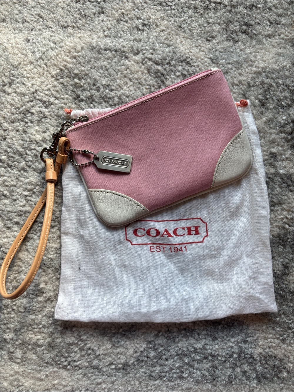 Coach Pink and Cream Wristlet with Leather Strap